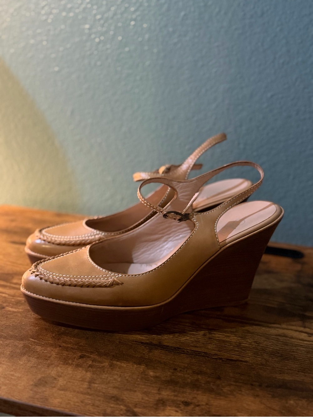Cole Haan Saddle Tan Slingback Platform Loafers - Picture 2 of 9